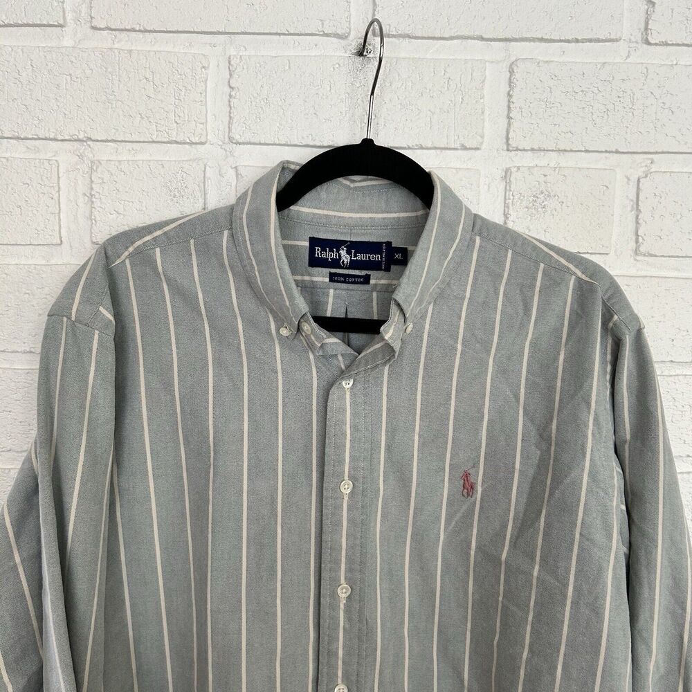 Lauren Ralph Lauren Grey and White Vertical Stripe Button-Down Shirt